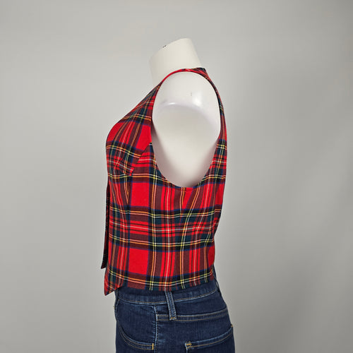 Vintage Surrey Classics Red Tartan Plaid Virgin Wool Vest - Size S