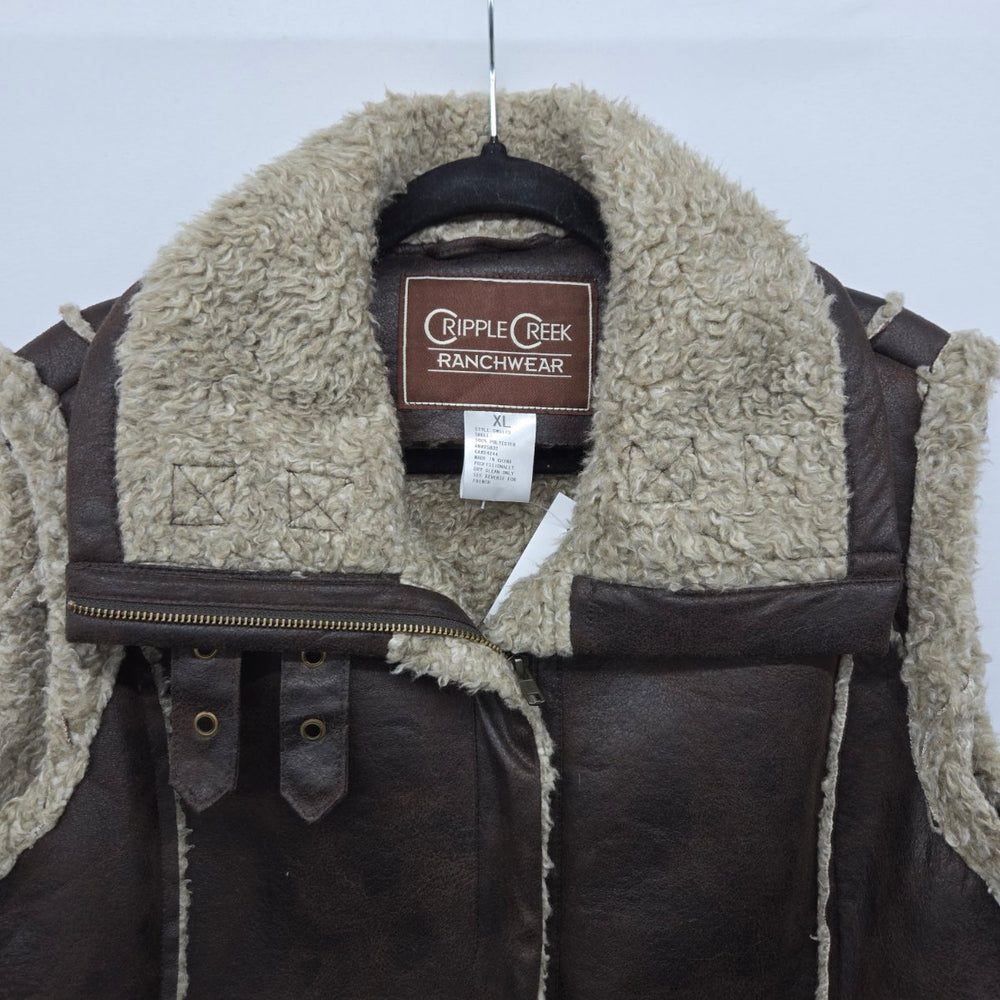 Vintage Cripple Creek Ranchwear Brown Shearling Vest Size XL