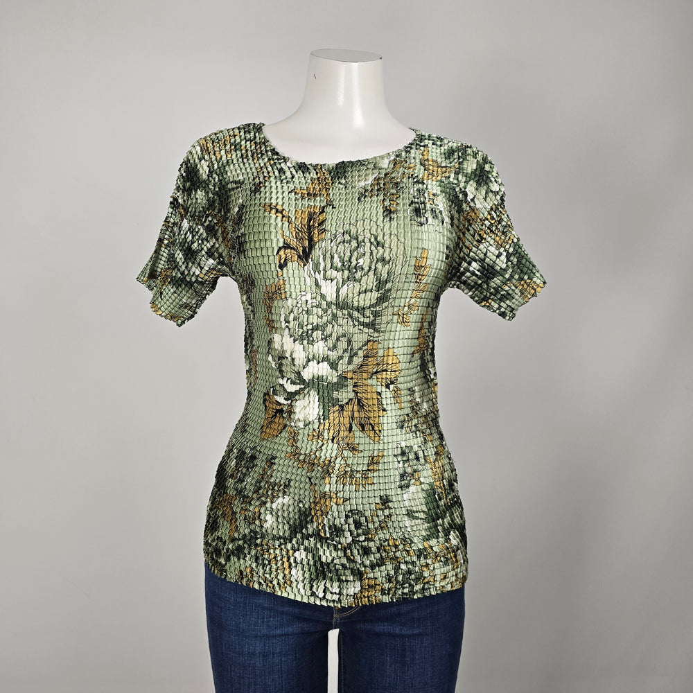 Vintage SNAP Sage Green Floral Short Sleeve Top - Size M