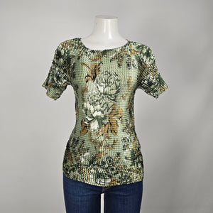 Vintage SNAP Sage Green Floral Short Sleeve Top - Size M