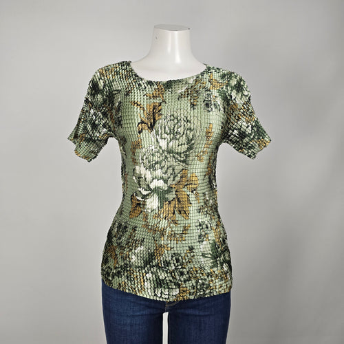 Vintage SNAP Sage Green Floral Short Sleeve Top - Size M