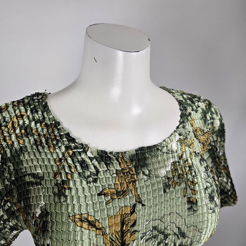 Vintage SNAP Sage Green Floral Short Sleeve Top - Size M