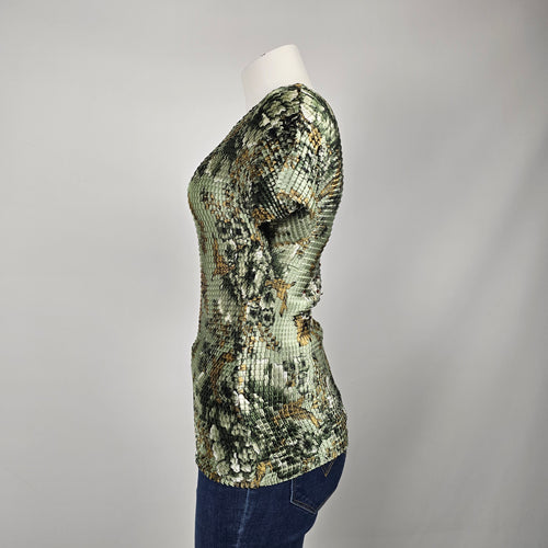 Vintage SNAP Sage Green Floral Short Sleeve Top - Size M