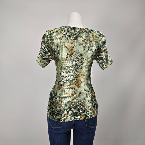 Vintage SNAP Sage Green Floral Short Sleeve Top - Size M