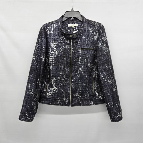 Eric Casual Blue & Black Snakeskin Print Moto Jacket Size 14