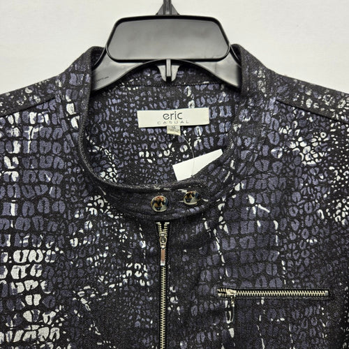 Eric Casual Blue & Black Snakeskin Print Moto Jacket Size 14