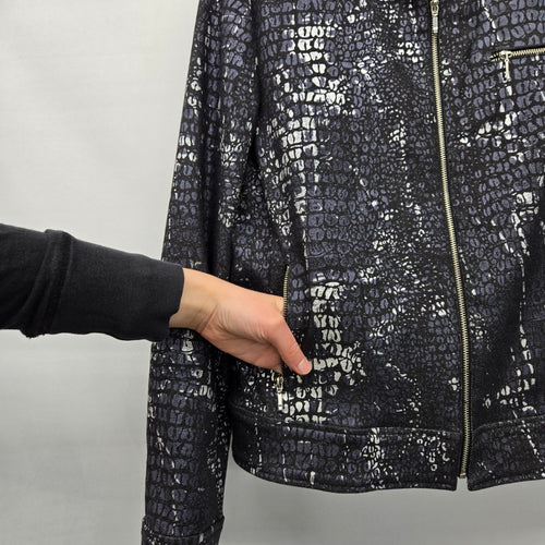 Eric Casual Blue & Black Snakeskin Print Moto Jacket Size 14