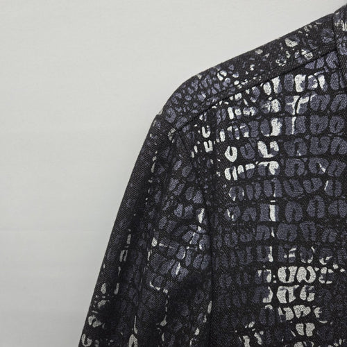 Eric Casual Blue & Black Snakeskin Print Moto Jacket Size 14