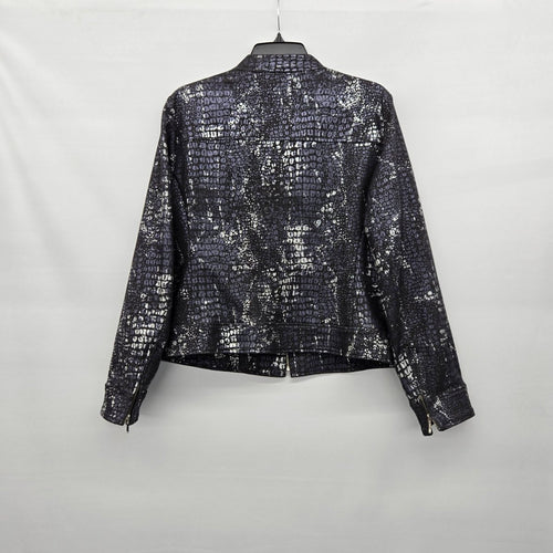 Eric Casual Blue & Black Snakeskin Print Moto Jacket Size 14