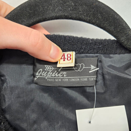 Vintage Jupiter Black Lambswool Sweater Cardigan Jacket Size XL