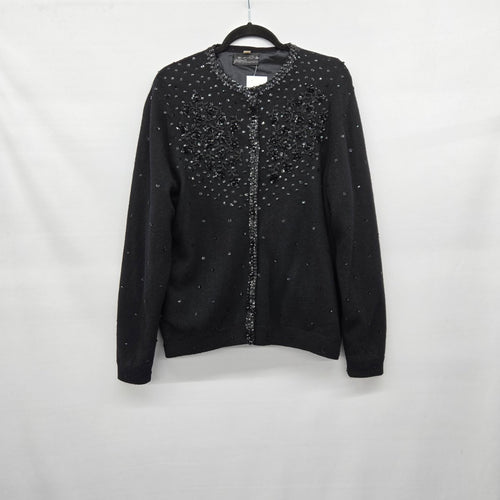 Vintage Jupiter Black Lambswool Sweater Cardigan Jacket Size XL