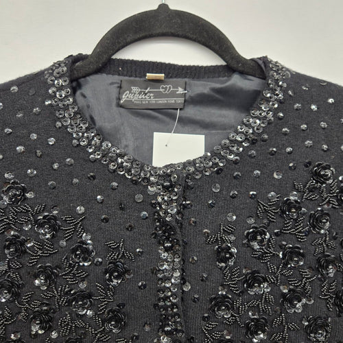 Vintage Jupiter Black Lambswool Sweater Cardigan Jacket Size XL