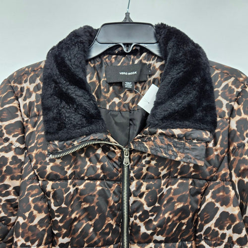 Vero Moda Leopard Print Puffer Jacket Size L