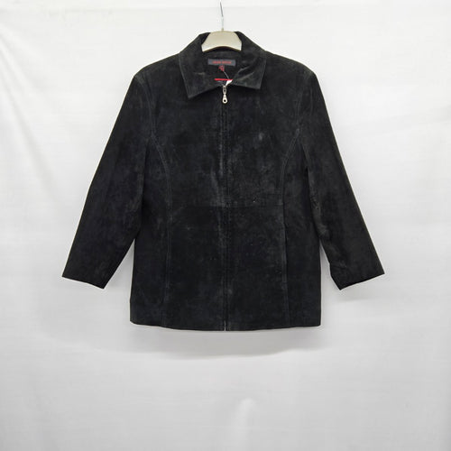 Anne Klein Black Suede Zip Up Jacket Size L