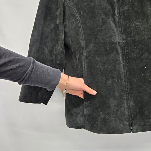 Anne Klein Black Suede Zip Up Jacket Size L