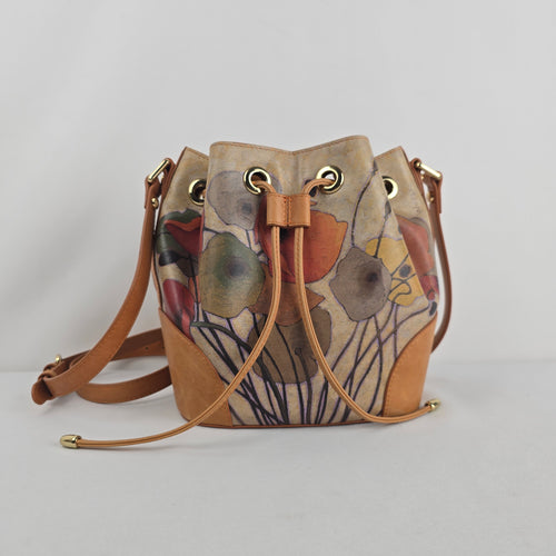 Icon Genuine Leather Floral Bucket Shoulder Crossbody Bag