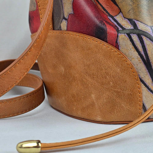 Icon Genuine Leather Floral Bucket Shoulder Crossbody Bag
