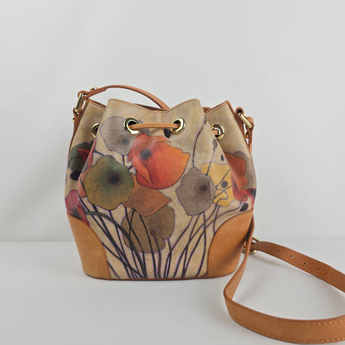 Icon Genuine Leather Floral Bucket Shoulder Crossbody Bag