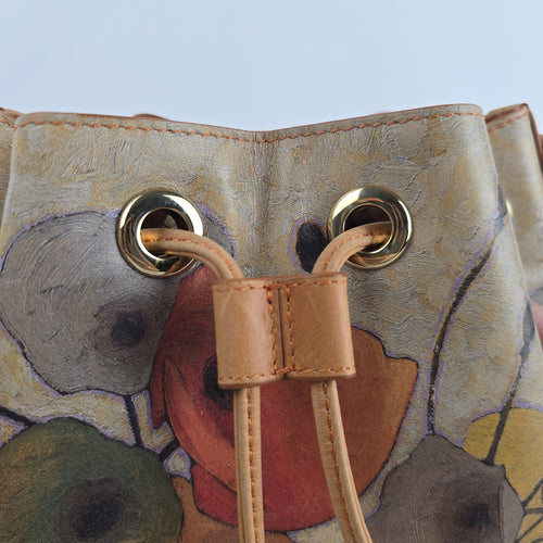 Icon Genuine Leather Floral Bucket Shoulder Crossbody Bag