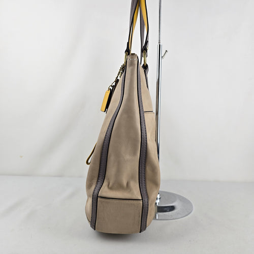 Coach Poppy Hallie Colorblock Leather Tote Bag Beige Grey Yellow 22430