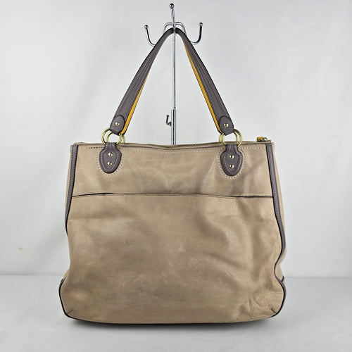 Coach Poppy Hallie Colorblock Leather Tote Bag Beige Grey Yellow 22430