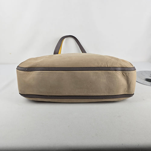 Coach Poppy Hallie Colorblock Leather Tote Bag Beige Grey Yellow 22430