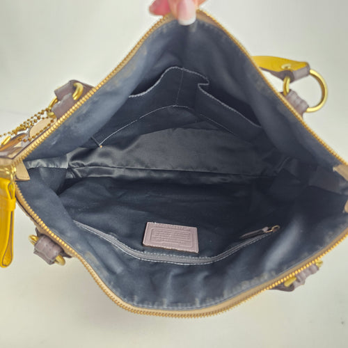 Coach Poppy Hallie Colorblock Leather Tote Bag Beige Grey Yellow 22430