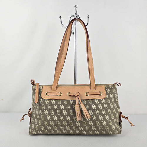 Vintage Dooney & Bourke Signature DB Monogram Shoulder Bag Leather Tassel Y2K