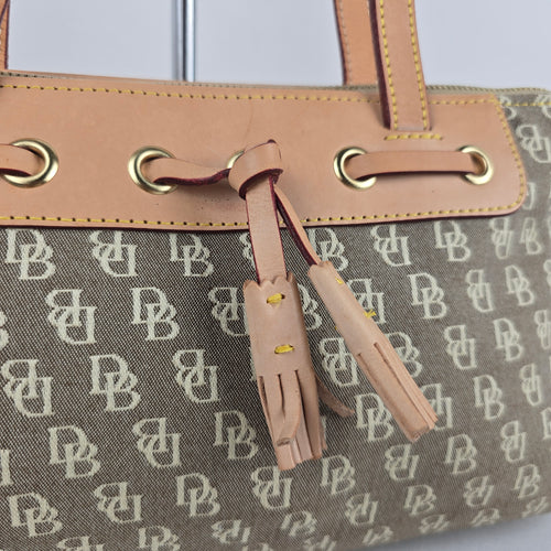 Vintage Dooney & Bourke Signature DB Monogram Shoulder Bag Leather Tassel Y2K