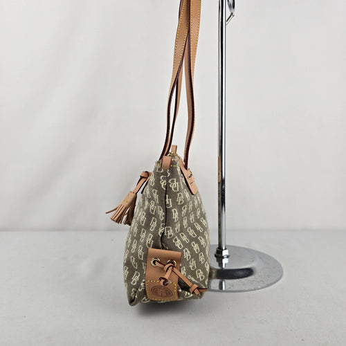 Vintage Dooney & Bourke Signature DB Monogram Shoulder Bag Leather Tassel Y2K