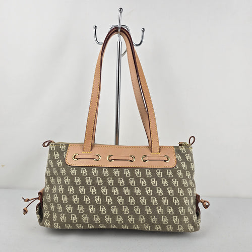 Vintage Dooney & Bourke Signature DB Monogram Shoulder Bag Leather Tassel Y2K