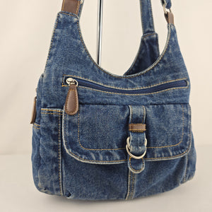 Vintage Blue Denim Multi-Pocket Hobo Shoulder Bag