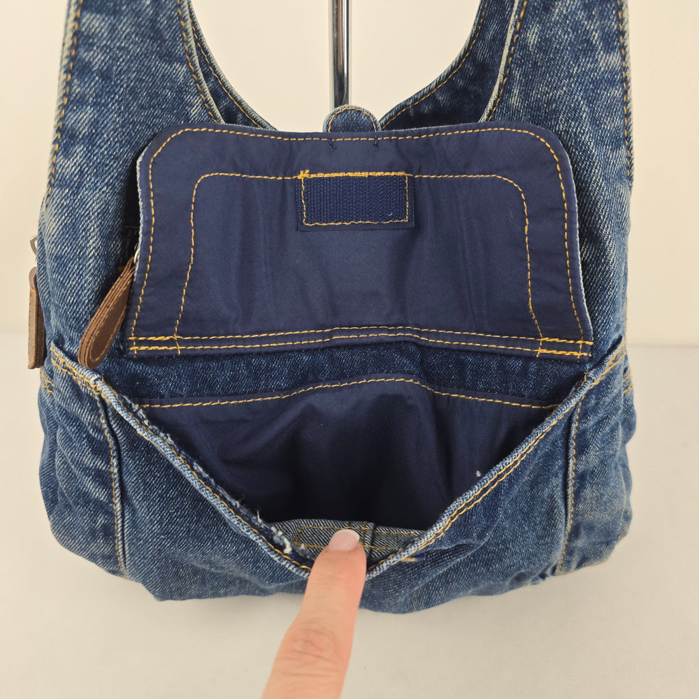 Vintage Blue Denim Multi-Pocket Hobo Shoulder Bag