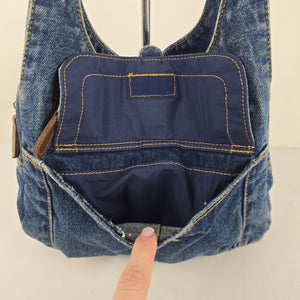 Vintage Blue Denim Multi-Pocket Hobo Shoulder Bag