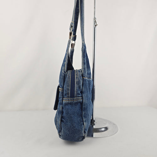 Vintage Blue Denim Multi-Pocket Hobo Shoulder Bag