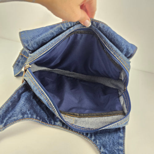 Vintage Blue Denim Multi-Pocket Hobo Shoulder Bag