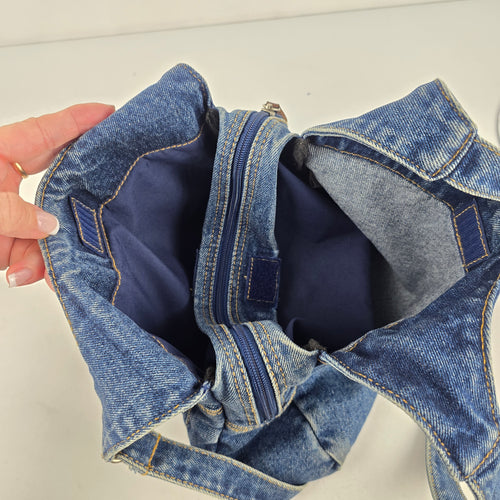 Vintage Blue Denim Multi-Pocket Hobo Shoulder Bag
