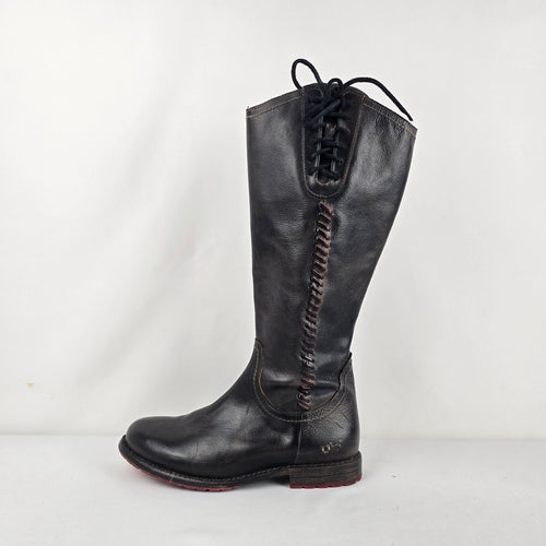 BED|STU Manchester Black Leather Knee-High Riding Boots Lace-Up Back Sz 7.5