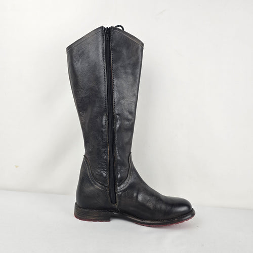 BED|STU Manchester Black Leather Knee-High Riding Boots Lace-Up Back Sz 7.5