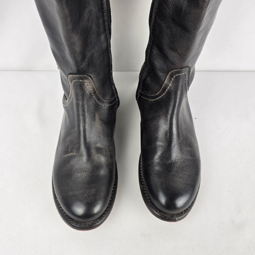 BED|STU Manchester Black Leather Knee-High Riding Boots Lace-Up Back Sz 7.5