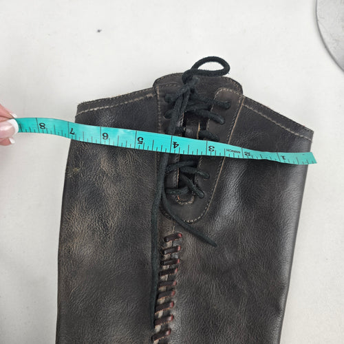 BED|STU Manchester Black Leather Knee-High Riding Boots Lace-Up Back Sz 7.5