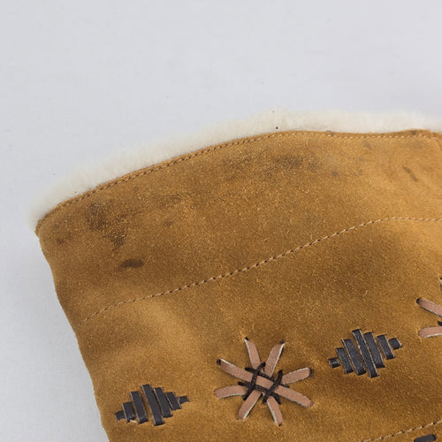 Vintage Barbo Canada Suede Mukluk Boots Tan Fur Trim Pom Pom Winter Sz 8