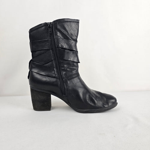 Josef Seibel Black Leather Ankle Boots Size 7.5