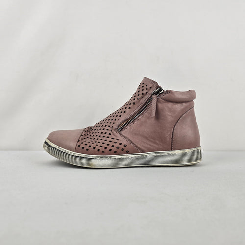 Andrea Conti Dusty Rose Leather Perforated High Top Zip Sneaker Booties Sz 8