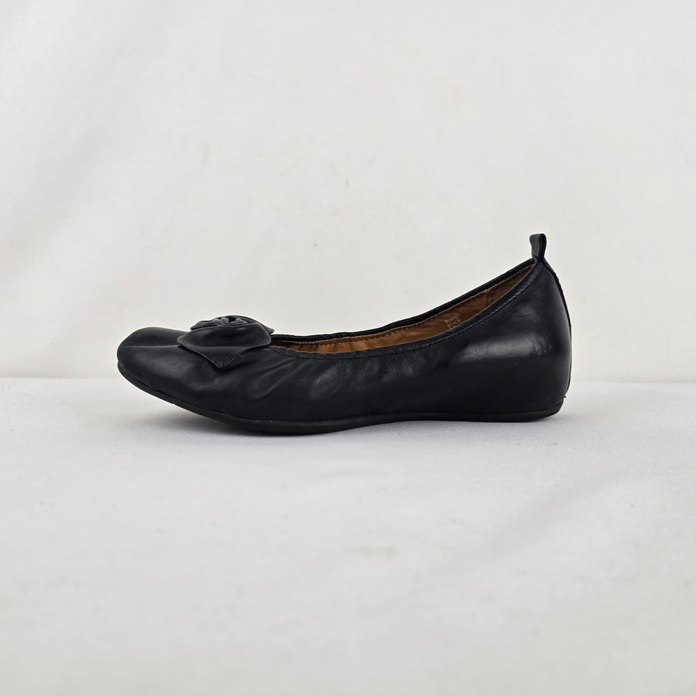 Earthies Rubio Black Leather Rosette Ballet Flats Size 7