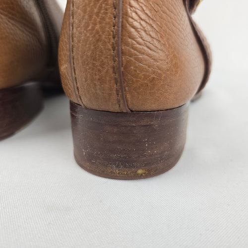 Tory Burch Brown Leather Knee High Riding Boots Gold Logo Size 7