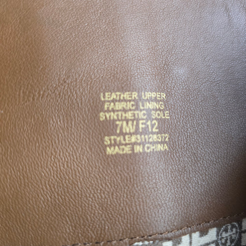 Tory Burch Brown Leather Knee High Riding Boots Gold Logo Size 7
