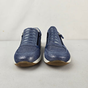 Vintage Portania Blue Metallic Leather Slip-On Sneakers - Size 6.5