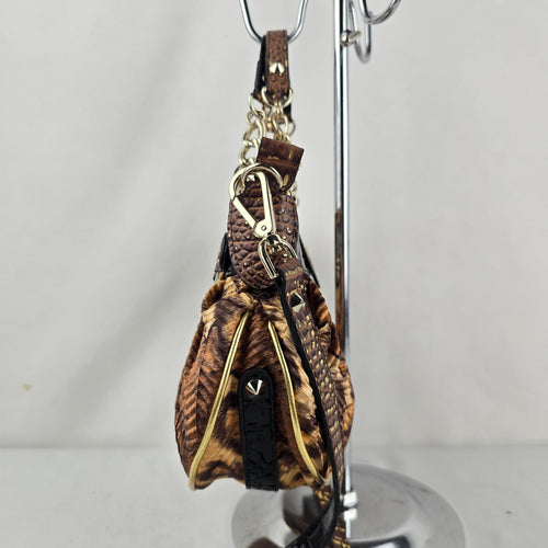 Guess Brown Floral Animal Print Handbag Rhinestone G Charm Chain Shoulder Bag