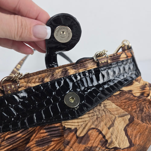 Guess Brown Floral Animal Print Handbag Rhinestone G Charm Chain Shoulder Bag